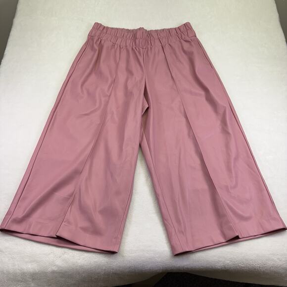 Express Faux Leather High Rise Wide Leg Seamed Barrel Ankle Pants Pink Size XL - Picture 1 of 12
